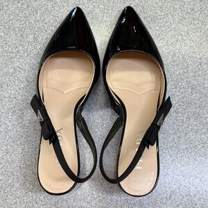 Prada Women's Patent Leather Black Slingback Kitten Heels
